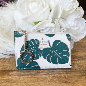 Kate Spade Darcy Monstera Leaves L-Zip Card Holder